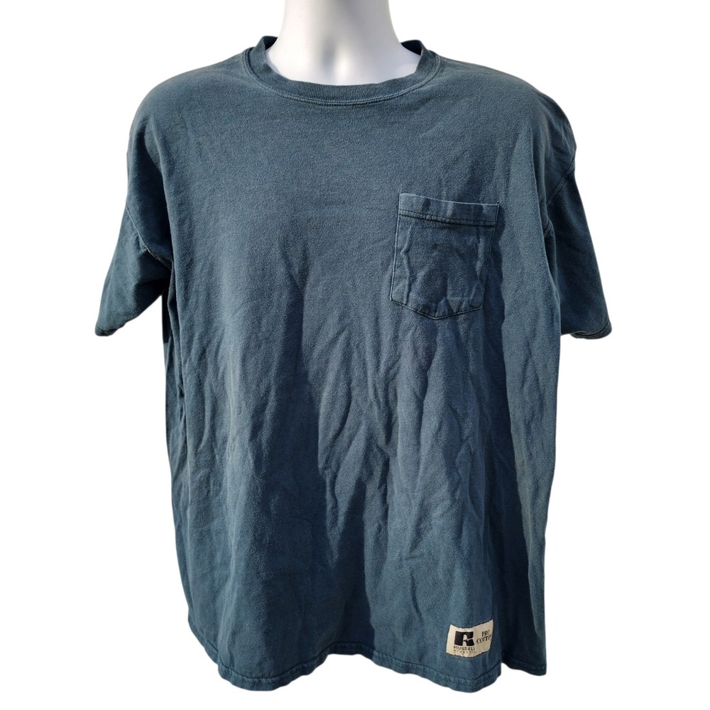 Vintage Russell Athletic Pro Cotton Pocket T-Shirt Mens Large Blue Heavyweight U